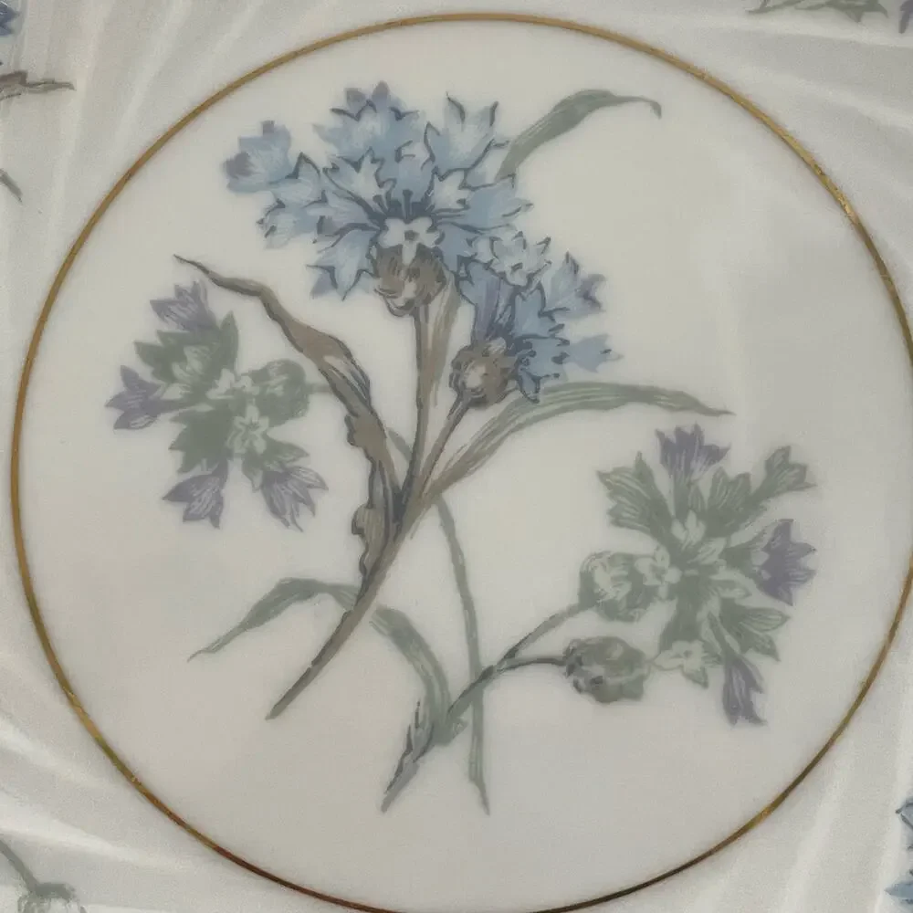 Haviland Limoges Bergere Berry Bowl Set 4 Dessert Dish Blue Flowers Gold Verge